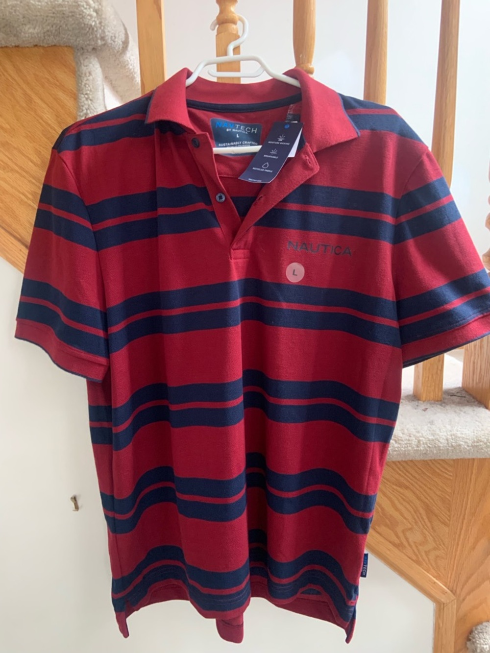 Nautica Men’s Red & Navy Striped Polo Shirt